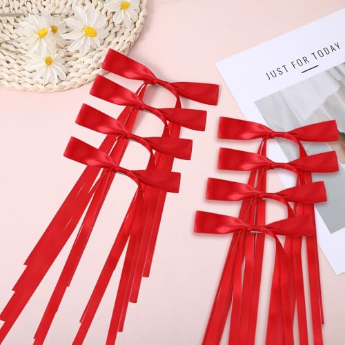 8Pcs Small Red Bows for Hair, Red Hair Clips for Girls Hair Bows for Women Red Hair Accessories Red Ribbon for Hair Barrettes for Women Red Satin Bow, Pigtail Bows Small Red Bow Hair Clip Women
