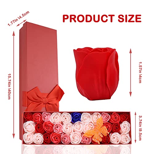 JIALEEY 33 PCS Floral Scented Bath Soap Rose Flower Petals, Plant Essential Oil Rose Soap Set Gifts Ideas for Her Women Girls Mom Valentine's Day, Red Gift Box