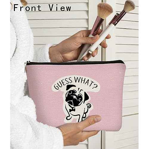 Pug Gifts for Lovers: Funny Makeup Bag Organizer, Cosmetic Bag for Women, Birthday Gift for Pug Mom (Pink)