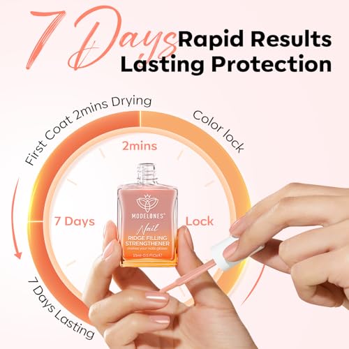 modelones Nail Strengthener and Growth Nail Hardener Extra Strong and Growth Nude Nail Polish Nail Repair for Damaged Nails Strengthening Polish Ridge Filler for Nails 15ml