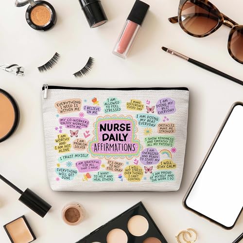 Nurse Gifts Makeup Bag, Nurse Daily Affirmations Cosmetic Bags, Nursing Makeup Zipper Pouch Bag, Nurse Practitioner Gifts For Women, Graduation Birthday Thank You Retirement Gifts For Nurses, 51