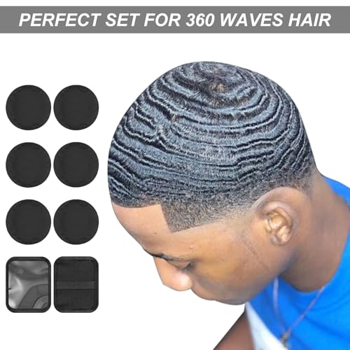 6 Pcs 4.5 Inch Crown Patch for Waves 360 Waver's Compression Rapid Waver's Crown with 1 Pcs Waves Training Pad(Black)