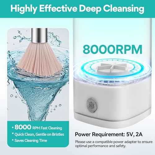 Efficient Electric Makeup Brush Cleaner Machine? 8000 RPM Automatic Cleaner with Multi-Size Silicone Holder, Deep Cleans Makeup Brushes and Sponges White