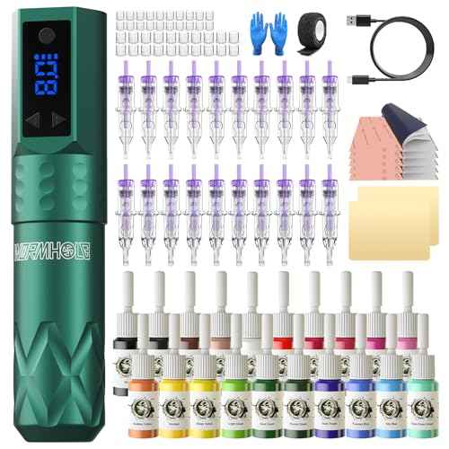 Wormhole Tattoo Gun Wireless Tattoo Kit, Aluminum Alloy Tattoo Machine with LED Display, 1200mAh Battery Dot Work & Jumpstart Mode ? Professional Tattoo Gun Kit for Artists with Ink, Needles