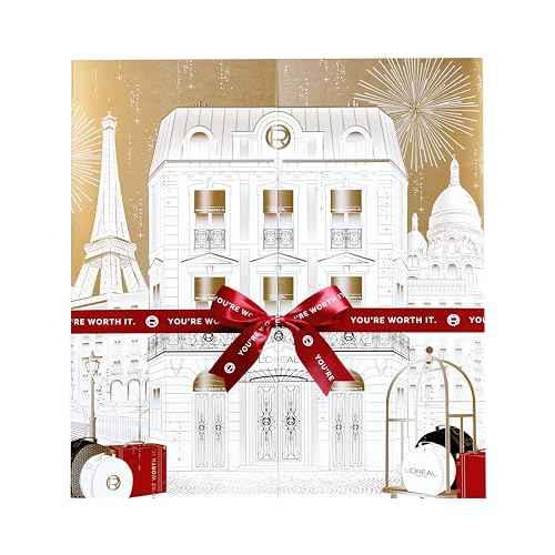 L'Oreal Paris 24 Day Beauty Advent Calendar 2025, Holiday Gift Set Includes Deluxe-Sized and Miniature Makeup, Skincare and Haircare Products