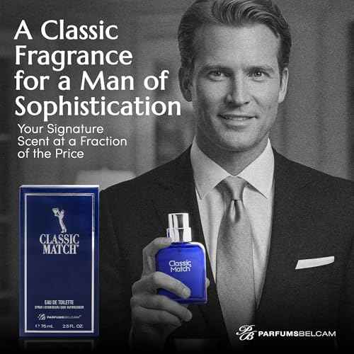PB ParfumsBelcam Blue Classic Match Eau de Toilette Spray for Men ? Modern Citrus Fougere Fragrance, Notes of Melon, Moss and Patchouli, Cologne Alternative, Signature Fragrance ? 2.54 Fl Oz