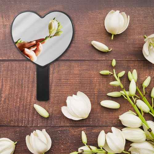 Heart-Shaped Handheld Mirror with Handle, Portable Travel Makeup Hand Mirror Decorative Mini Heart Cosmetic Lash Mirror for Women Girls (Black)