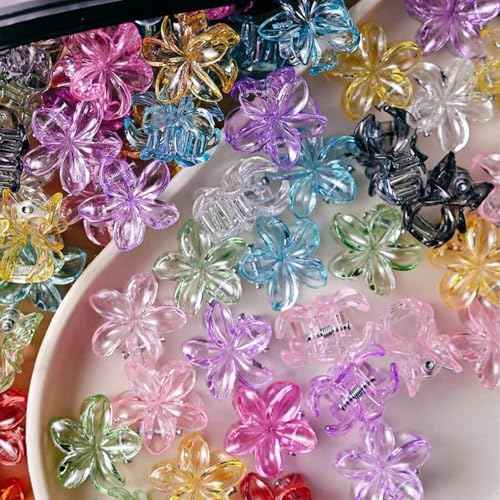 Small Flower Hair Clips for Women, 50 Pcs Hawaiian Mini Plumeria Flowers Hair Claw Clips, Tiny Hibiscus Decorative Hair Accessories