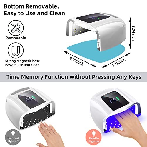 96W Rechargeable UV LED Nail lamp,Cordless Nail Dryer with Removable Stainless Steel Bottom,Professional Curing Lamp for Fingernail and Toenail, Auto Sensor & Quick Dry Nail Machine (White)