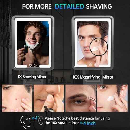 COSMIRROR Heated Shower Mirror Fogless for Shaving, Anti Fog Shaving Mirror with Light, 5000mAh Rechargeable Shower Mirrors with Razor Holder, Fog Free Shave Mirror with 10X Magnification, Men Gift