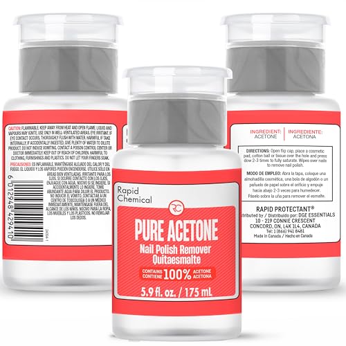 Pure Acetone 100 Percent Nail Polish Remover and Gel Nail Polish Remover With built-in Pump (175ml / 6 fl. oz) 100% Acetone
