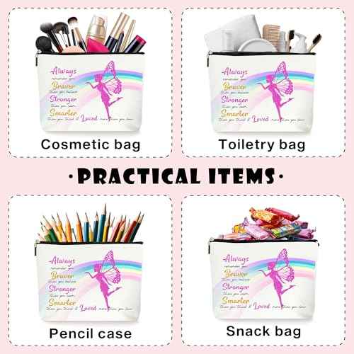 Always Remember You Are Braver Than You Think Cosmetic Makeup Bags, Inspirational Encouragement Motivational Gifts for Women, Fairy Rainbow Golden Zipper Pouch Bag for Women. (061)