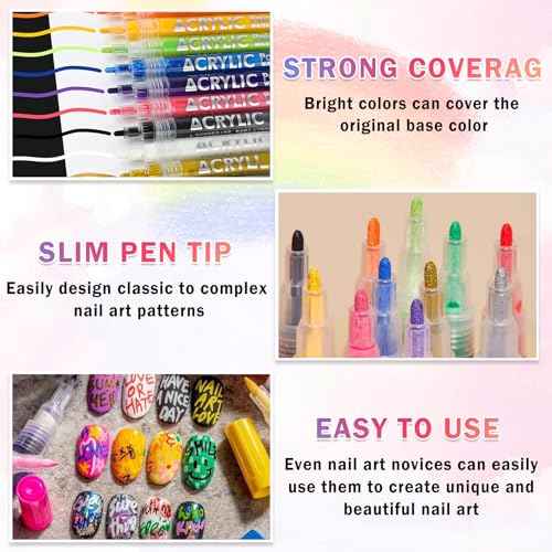 12 Colors Nail Art Pens Set Nail Polish Pens Nail Art Drawing Pen Quick Dry Waterproof Nail Art Painting Pens kit for Home DIY Nail Art Design