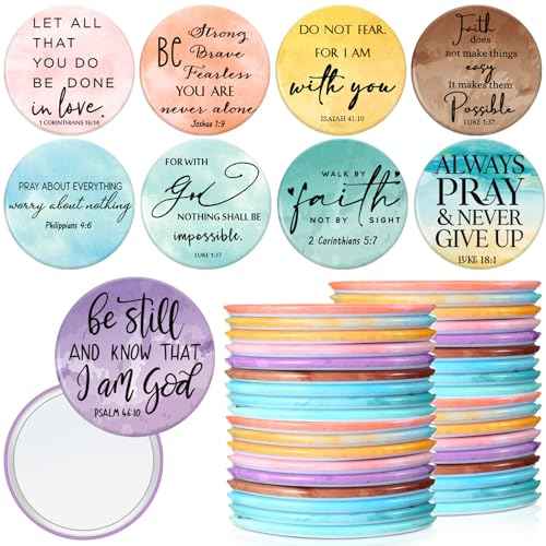 36 Pcs Christian Compact Mirrors for Women Inspirational Bible Verse Scripture Pocket Mirrors Bulk Mini Purse Makeup Mirror for Grandma Pastor's Wife Christmas Thanksgiving Church Party Favor