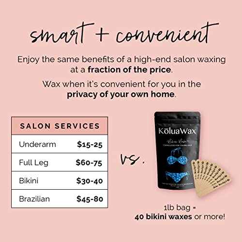 KoluaWax Hard Wax Beads for Hair Removal ? Coarse Hair Formula ? Face, Brazilian, Underarms, Back Chest, Bikini Waxing ? Sea Salt & Surf, 1lb Refill for Wax Warmers & 10 Large Applicator Sticks