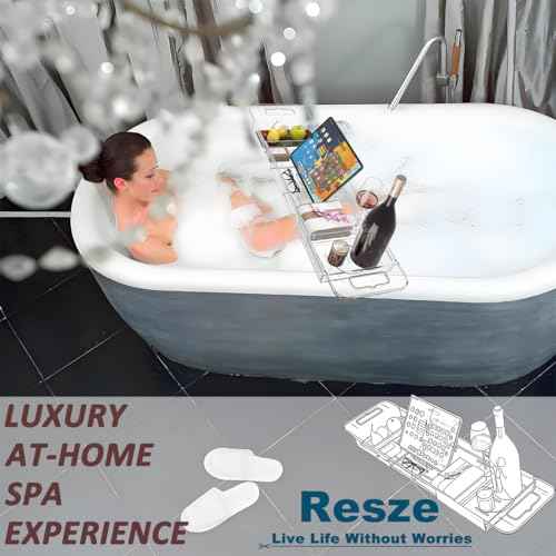 Premium Clear Bathtub Caddy Tray, Expandable Plastic Bath Tray with BPA-Free, Waterproof Foldable Bathtub Shelf, Perfect for a New Home & Mother¡¯s Day & a Birthday Gift for Mom
