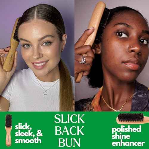 GranNaturals Boar Bristle Slick Back Hair Brush - Soft/Medium Smoothing Hairbrush to Style, Polish, & Lay Hair Down Flat to Create a Sleek Frizz Free Hairstyle for Women and Men - Wooden Handle