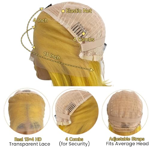 Lace Front Wig - Human Hair, Body Wave, 24 Inch, 13x4 HD Lace Frontal, Pre Plucked, 200% Density, Yellow