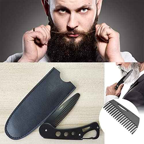 Mustache Folding Comb for Men Stainless Steel Metal Pocket Beard Comb Moustache Brush Straightener Women Small Travel for Grooming Styling Hair Beard (Black)