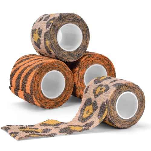 JimKing Tattoo Grip Cover, Self-Adhesiive Tape, Elastic Bandage Wrap Roll, 4pcs,Tiger&Leopard Pattern