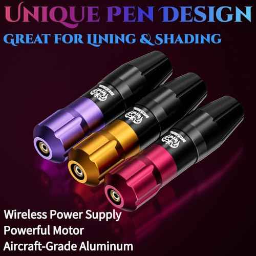 Neebol Wireless Tattoo Gun Kit, 1450mAh Battery with Ring Switch Design, Rotary Tattoo Pen, 20 Cartridge Needles, Complete Tattoo Gun Kit for Beginners and Professionals, Cordless Machine, Golden