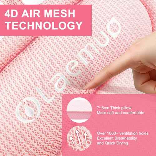 Bath Pillows for Tub, Bath Pillow Luxury Bathtub Pillow, Comfy Bath Tub Pillow for Bathtub for Head and Neck with Non-Slip Suction Cups for Tub, Relaxing Bath Accessories Spa Gifts-Pink