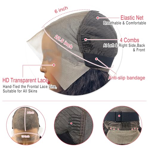 13x6 Deep Wave Lace Front Wigs Human Hair HD Full Lace Frontal Wigs Pre Plucked Bleached Knots 180% Density Deep Curly Human Hair Wig Natural Color 22 Inch