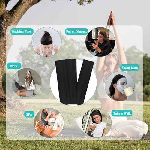 Black Headbands for Women Non Slip Head Bands for Women's Hair Elastic Womens Headbands Soft Cotton Cloth Fashion headband for Daily Workout Sports Running Yoga
