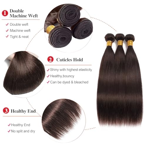 Color #4 Straight Weave Bundles Human Hair Dark Brown Bundles Chocolate Color 4# Deep Brown Straight Bundles Human Hair Brazilian Human Hair Extensions 22 24 26 Inch