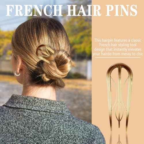 6PCS French Hair Pins for Women, Tortoise Shell French Pins Hair, Large Hair Styling Pins for Thin Thick Hair, 3 Internal Teeth Hair Sticks, Lialys Hair Pin for Buns, French Twist Pin,Christmas Gifts