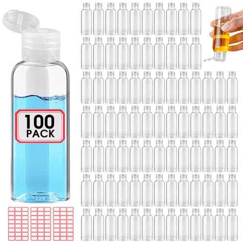 100pcs Empty 3.4 oz Travel Bottles with Flip Cap Tsa Approved Leakproof Plastic Squeeze Small Shampoo Bottles for Toiletries Liquids Travel Essentials Containers for Lotion, Party favors, Bulk Gifting