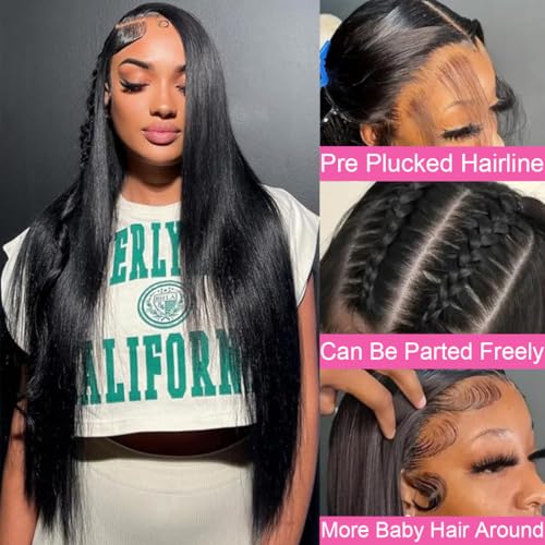 BELE 13x4 Lace Front Wigs Human Hair 26 Inch 200% Density Pre Plucked Brazilian Virgin Straight Skinlike Real Hd Lace Frontal Wigs Human Hair Glueless Straight Lace Front Wigs for Women Natural Color