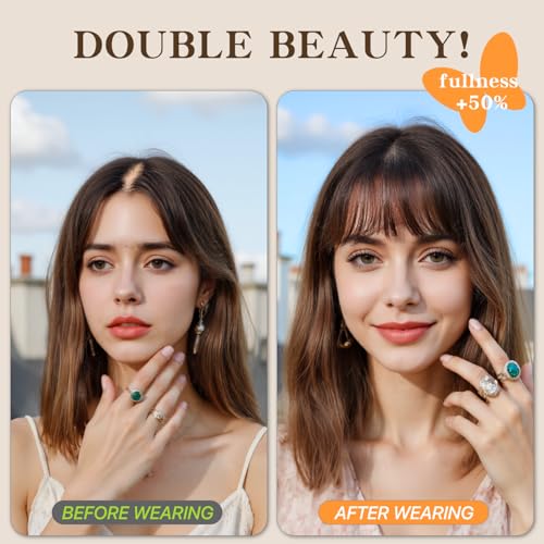 Human Hair Toppers for Women, 150% Density Hair Topper with Bang, No Tangle & Smooth, Upgrade 7x13cm Silk Base, 12 Inch #06 Light Brown