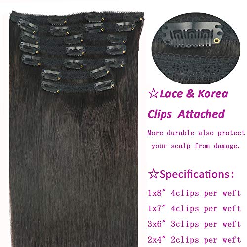 Real Human Hair Lace Clip In Hair Extensions Thick Ends 20inch 120g Color Off Black Remy Hair Extensions