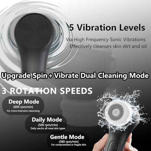 Vibrating and Rotating Face Scrubber, Waterproof Rechargeable Facial Cleansing Brush, 8 Modes Face Brush for Exfoliating and Massaging, for Removing Blackhead£¨Matte Black£©
