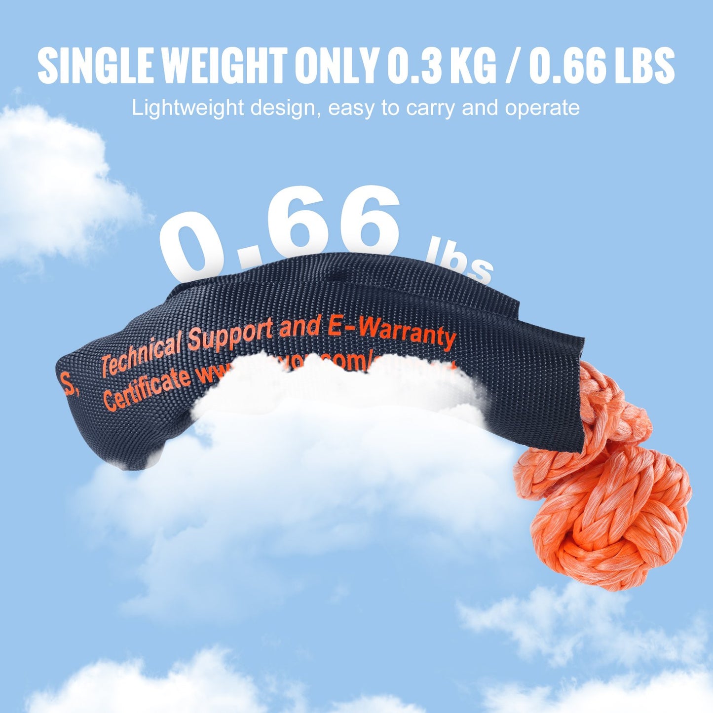 Heavy-Duty Synthetic Recovery Rope Set 2PCS 1/2x22 Inch 44,092 lbs Towing Rope