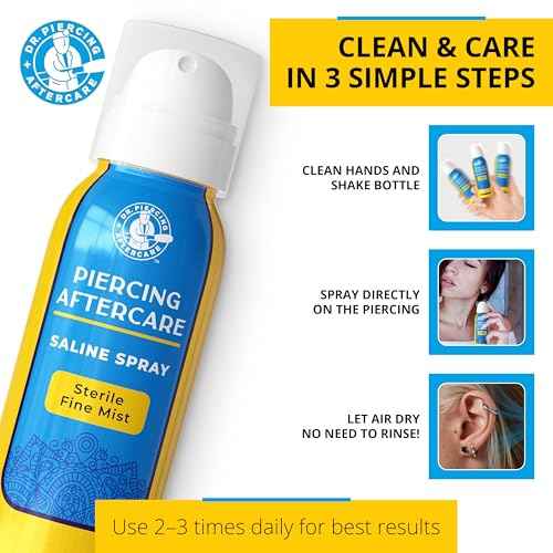 Dr. Piercing Aftercare ? Piercing Aftercare Sterile Saline Spray - Sterile Saline Solution for Piercings - Ear Piercing Cleaner Saline Wash Spray - Nose, Ear, Belly & Piercing Bump ? 4.0 oz