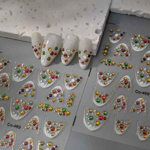 5D Embossed Colorful Rhinestone Nail Stickers for Nail Art Gold Line Nail Art Stickers 3D Self-Adhesive Christmas Nail Decals Winter Xmas Nail Supplies for Women Girls Manicure DIY