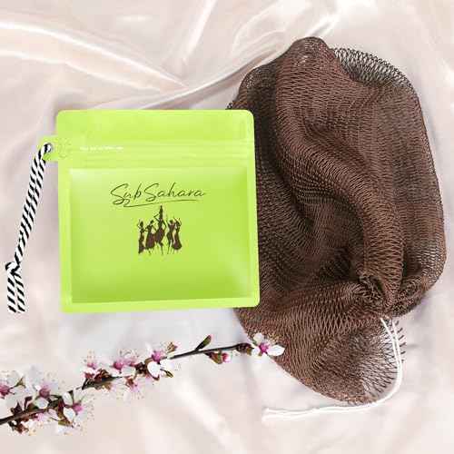 SubSahara African Net Sponge Authentic - 2 Pieces Exfoliating Scrubber for All Skin Types, Ideal for Face & Body Daily Use, Durable, Gentle Exfoliation (Green & Brown)