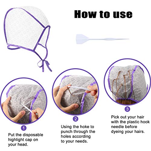 6 Pieces Highlighting Cap Hair Frosting Cap Highlight for Dye Color Bleach with Plastic Hooks Hair Coloring Salon Hairdressing Tool Kit Supplies(Purple)