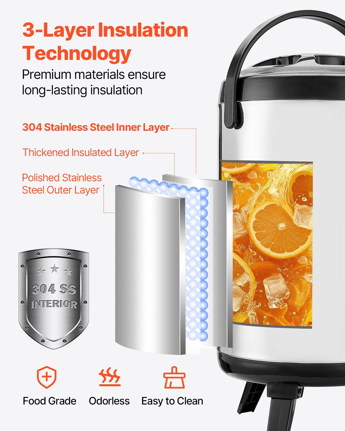 2 Gal Insulated Beverage Dispenser - Stainless Steel with Temperature Display
