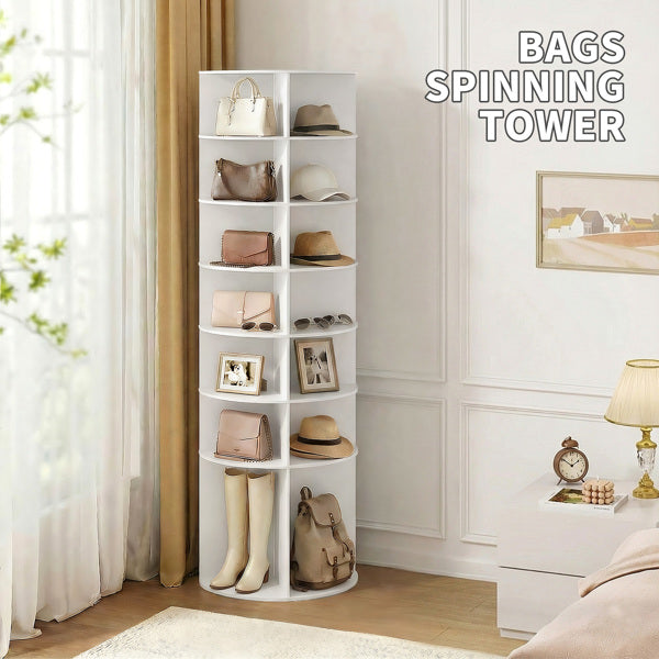 7-Tier Rotating Shoe Rack - Space-Saving White WPC Storage