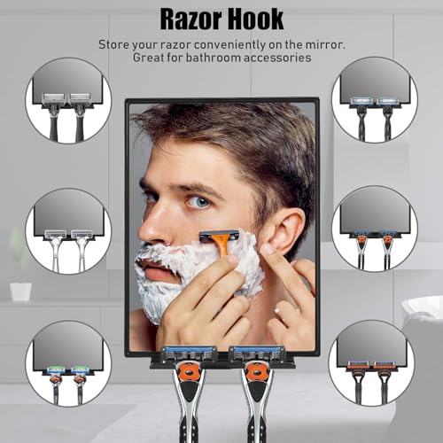 LFOYOU Shower Mirror for Shaving with 2 Replaceable Adhesive - Two Razor Holder, 360¡ÆRotation Adjustable Shaving Mirror with a Squeegee, Bathroom Razor Holder(Not Fogless)