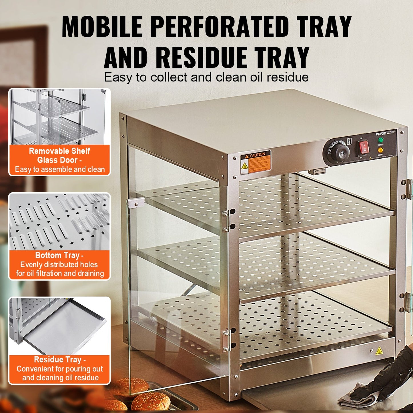 Silver 3-Tier Commercial Food Warmer Display Countertop with Light