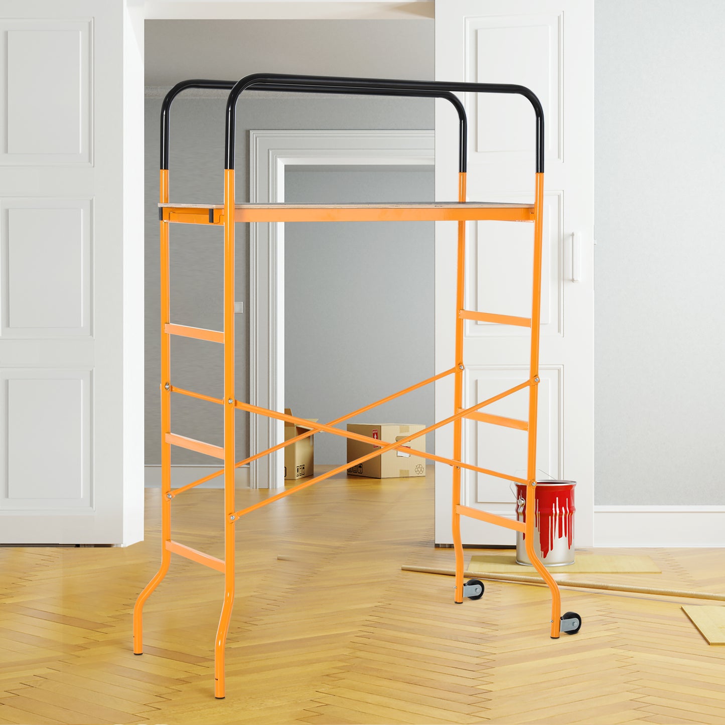 4-Step Steel Scaffold with 2 Wheels - 440lb Capacity Indoor Outdoor