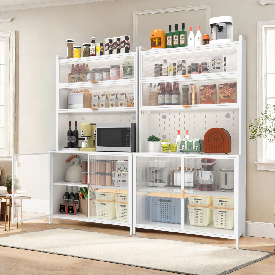 73'' Tall Kitchen Pantry Cabinet with 6-Tier Metal Storage - White