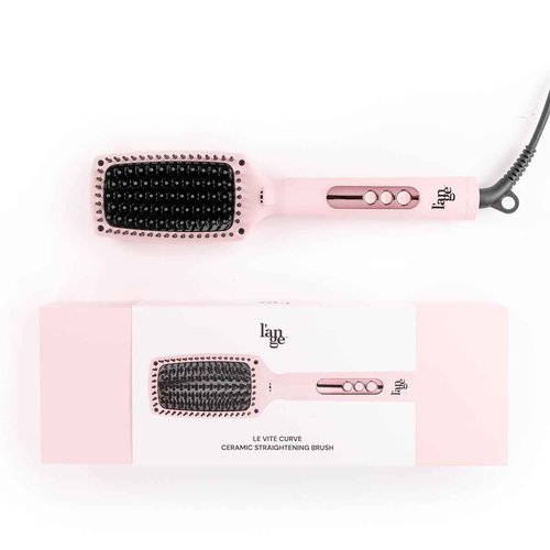 L'ANGE HAIR Le Vite Curve Ceramic Straightening Brush | Heated Straightener Flat Iron for Smooth, Anti Frizz Hair | for All Hair Lengths | Hot Styling Brush for Effortless Straightening (Blush)
