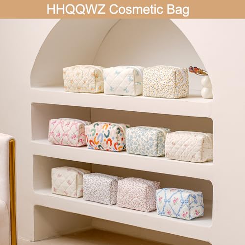 Makeup Travel Cosmetic Bag, Two Pack: Pink+Blue Floral, Zipper Closure, Durable Polyester, Perfect for Toiletry, Makeup, Travel