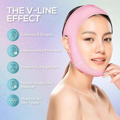 Venus Visage Face Lifting Strap for Jaw Line Definition - Reusable Lifting Chin Strap for Sleeping - Visually Sculpts Double Chin (Pink)