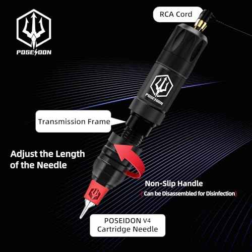 POSEIDON Tattoo Gun Kit - Wireless Tattoo Pen Kit Tattoo Kit with 2Pcs Tattoo Battery and 20 Pcs Tattoo Cartridge Needles, Complete Tattoo Machine kit Tattoo Supplies for Beginners